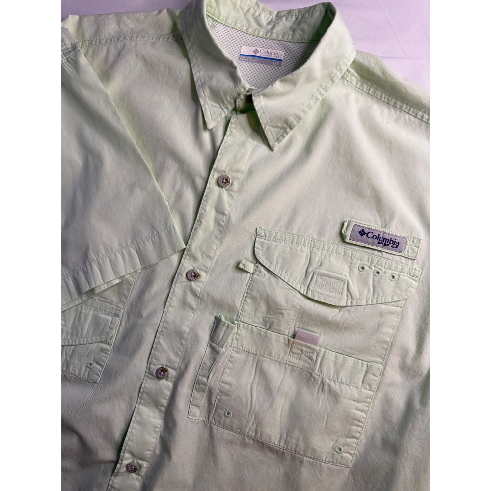 Columbia PFG Bahama II Fishing Shirt Mens Large Mint‎ Green Short Sleeve FM7130
